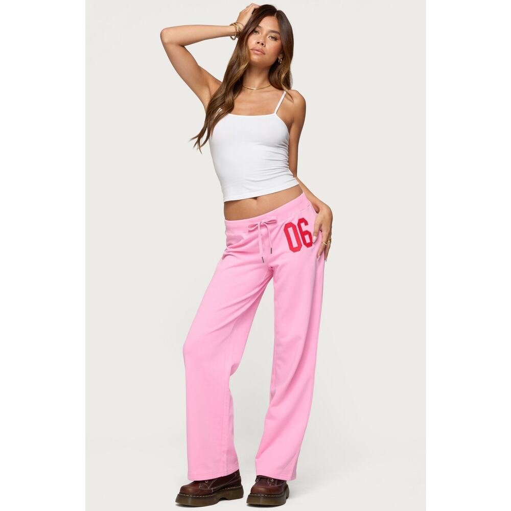 EDIKTED 06 Wide Leg Cotton Blend Drawstring Sweatpants size small Pink